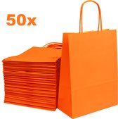 ArtiPack Kraft Papieren Tasjes Met Handvat – Zakjes – 50 Stuks – Oranje – 18x8x24 cm – Cadeautasjes A5+