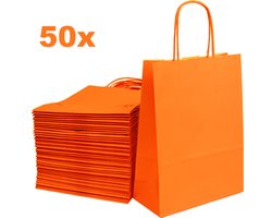 ArtiPack Kraft Papieren Tasjes Met Handvat – Zakjes – 50 Stuks – Oranje – 18x8x24 cm – Cadeautasjes A5+