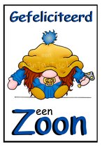 Wenskaart met envelop - HANDGEMAAKT - Baby gnome Jongen - Geboortekaart / Blauw