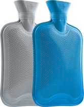 Warmwaterkruik zonder hoes, set van 2 of 3 warmwaterkruiken, groot, 1,8 l rubber, hot water bottle, robuust en , van natuurlijk rubber, bedfles voor kinderen en volwassenen (grijs/blauw,
