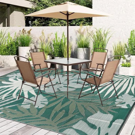 Outdoor tapijt, 180 x 270 cm, uv-bestendig, omkeerbaar, kunststof, strotapijt, gerecycled patiotapijt voor BBQ, balkon, strand, dek (groen)