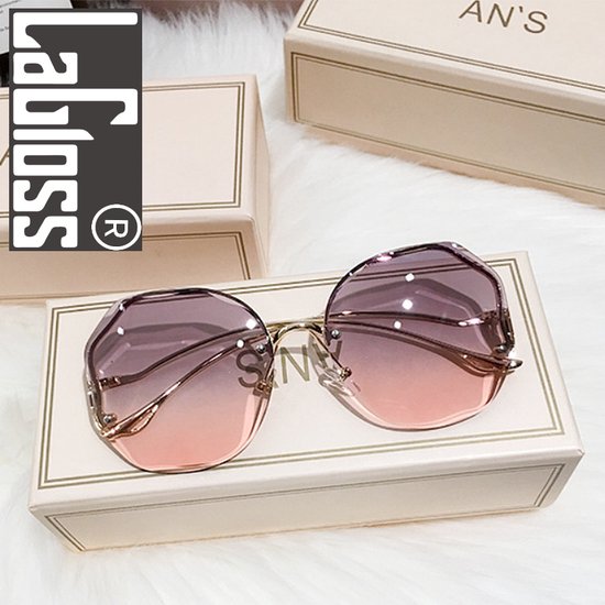 Lagloss® Rimless Gradient Lunettes de soleil pour femme Trend Hexagon Shape - Lens Color Gradient Purple