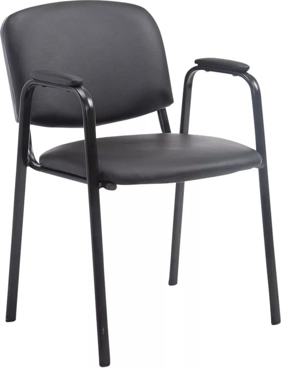 In And OutdoorMatch Bezoekersstoel - Eetkamerstoel - Ivoor - Zwart Kunstleer - zwart frame - comfortabel - modern design - set van 1 - Zithoogte 47 cm - Deluxe