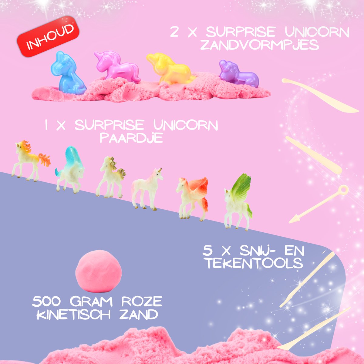 Sand Mania® kinetisch zand - Unicorn editie - 500 G Roze – Sensorisch Speelzand met Vormpjes — afbeelding 4
