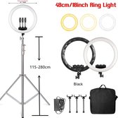 JKN Shop - Ringlamp met statief - LED - Microfoon - 3 Type licht - Statief 67-200cm - Telefoonhouder 3x - USB - Selfie - TikTok - Studio - Make-up - Webinar - Instagram - Live - Diameter 48cm