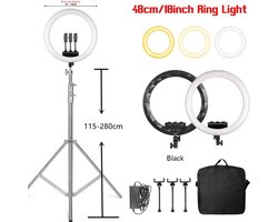 Ringlamp met statief - LED - Microfoon - 3 Type licht - Statief 67-200cm - Telefoonhouder 3x - USB - Selfie - TikTok - Studio - Make-up - Webinar - Instagram - Live - Diameter 48cm