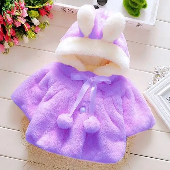 Winter Baby Meisje Jas Zoete En Schattige Warme Capuchon Konijn Oor Wollen Trui Minimalistische Kinderkleding Geschikt Voor 0-3 Jaar van JXDHN — afbeelding 2