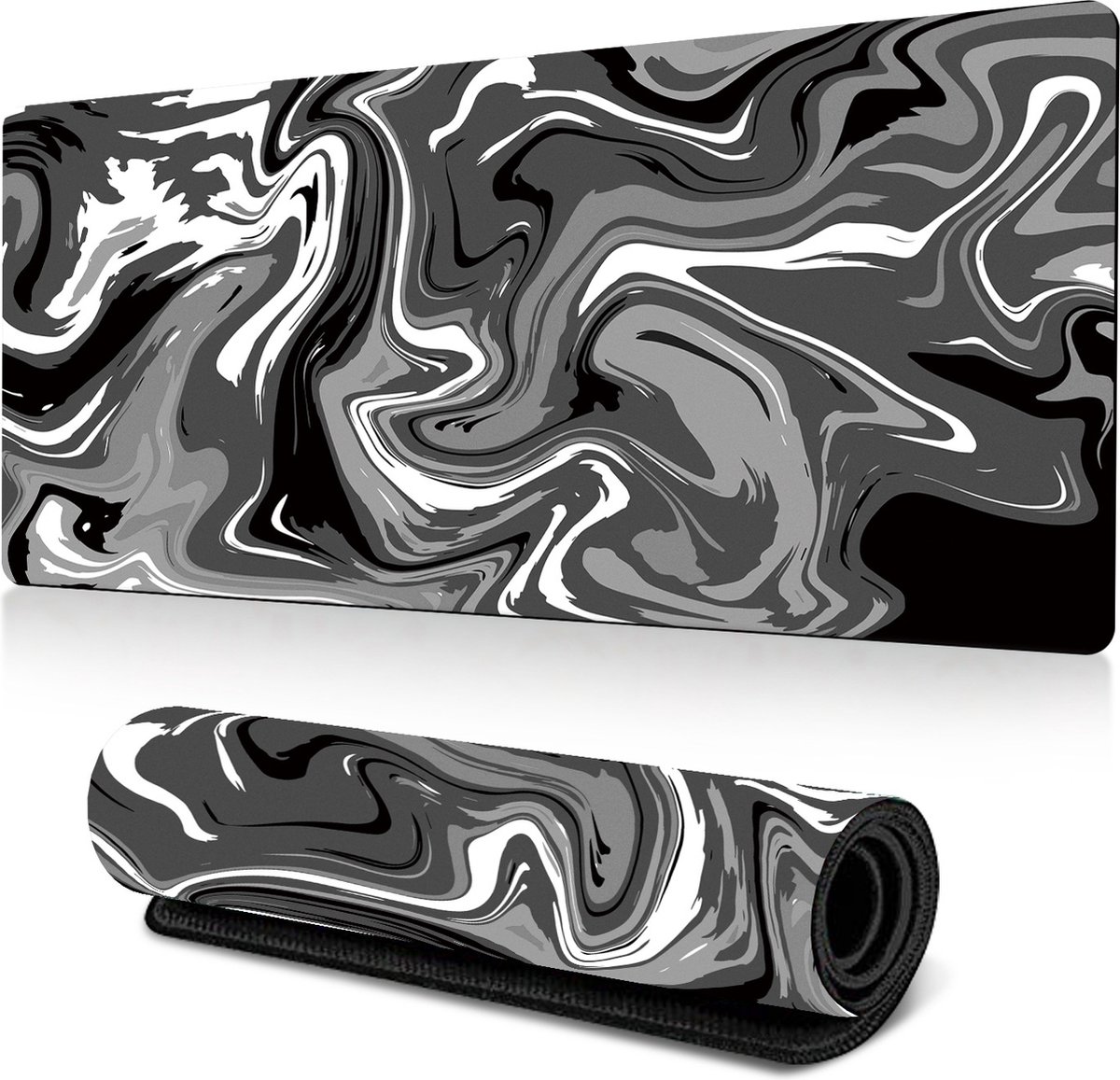 Andyou-400*900*3mm gaming-muismat-abstract patroonontwerp-desktopmuismat geschikt voor thuis en op kantoor-zwart-witte inkt vloeibaar golfpatroon