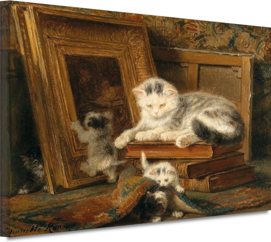 Verstoppertje - Henriette Ronner-Knip schilderijen - Katten schilderijen - Muurdecoratie Dieren - Landelijk schilderij - Canvas schilderijen - Kantoor decoratie 70x50 cm
