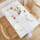 Chiffon tafelloper in wit (70 cm x 5 m), decoratieve stoffen tafelloper, tafeldecoratie voor verjaardagen, bruiloften, communie