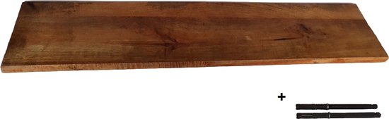 Hoexs - Boekenplank Mangohout + blinde plankdragers - 50x19cm - muurplank - Plank aan de Muur - Industrieel - Wandplank - Loft - Landelijk - Mango - Decoratie