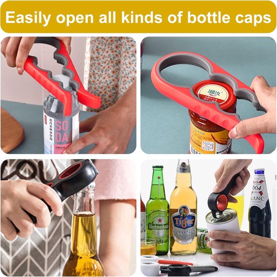Ouvre-bouteille Multifonction 6 En 1 + Tampon Silicone Pour Pots - Aide Pour Personnes âgées Ou Arthrite