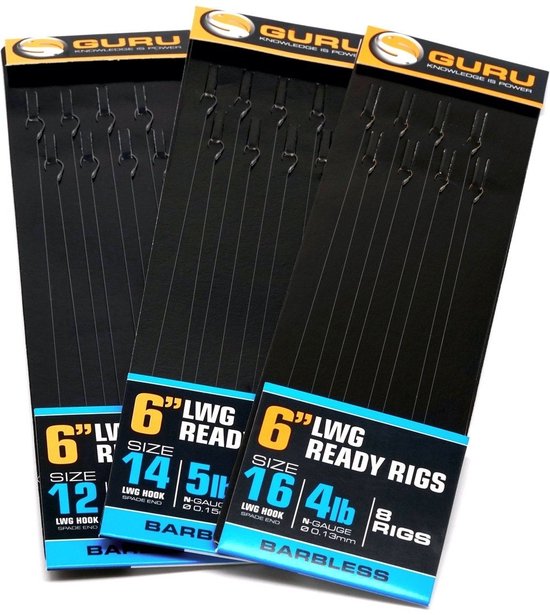 Guru LWGS Pole Rigs - 15cm - 0.13mm - Haakmaat 16 - Transparant van Guru — afbeelding 3