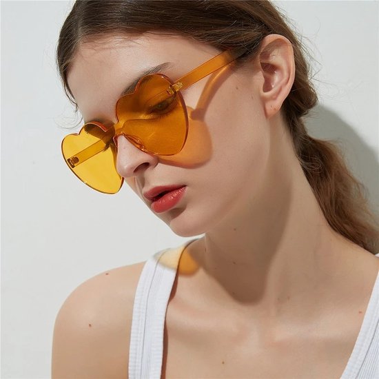 Zonnebril - Hartjes Zonnebril - Hart Zonnebril - Festival Bril - Rave Bril - Feestbril - Carnaval Bril - Evenementen Bril - Party Zonnebril - Heart Sunglasses - Bril - Geel - Yellow — afbeelding 3