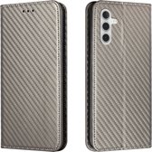 Luxe BookCover Hoes Etui geschikt voor Samsung Galaxy A15 - Carbon-Zilver