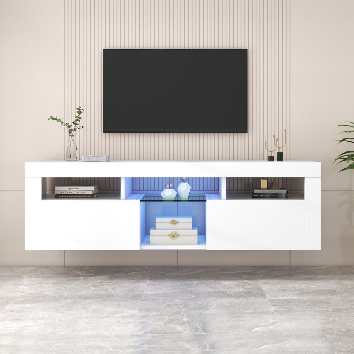 vidaXL Armoire Murale, Placard Suspendu avec Rangement, Meuble Flottant de Salon Salle de Séjour Intérieur, Moderne, Blanc Bois d'Ingénierie