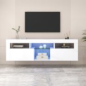 Sweiko Modern 140 cm groot wit glanzend TV stand met LED verlichting, vloerstaande en hangende TV kast, TV bord, TV lowboard – een veelzijdige opbergoplossing voor uw woonkamer
