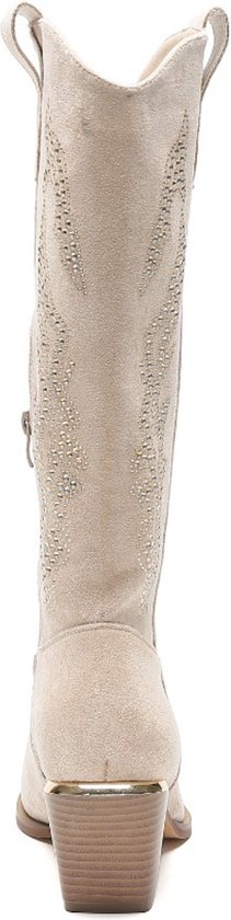 SmileFavorites® Bottes de cow-boy à talon pour femme - Beige - Suédine - Taille 37