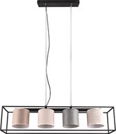 LED Hanglamp - Hangverlichting - Torna Rocky - E27 Fitting - 4-lichts - Rechthoek - Mat Zwart - Metaal