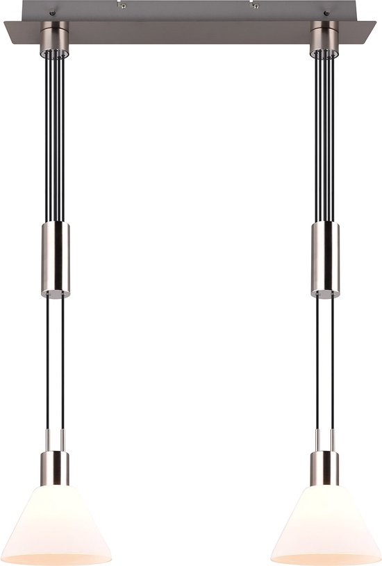 LED Hanglamp - Torna Stey - E27 Fitting - 2-lichts - Rond - Mat Nikkel - Metaal - Glas