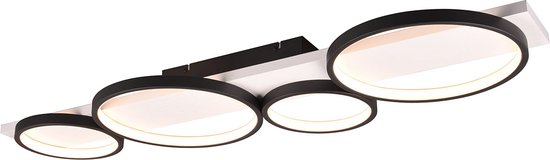 LED Plafondlamp - Trion Rameda - 44W - Warm Wit 3000K - Dimbaar - Rechthoek Rond - Mat Zwart - Metaal