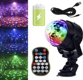 Discolamp - Met Oplaadbare Batterij - 15 Kleuren RGB LED Disco Licht - Draaibaar Met Afstandsbediening - Zwart