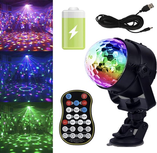 Lampe Disco - Avec Batterie Rechargeable - Lumière Disco LED RVB 15 Couleurs - Rotative avec Télécommande - Zwart
