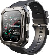 WizBay Premium Select™ Sport Smartwatch 1.83inch HD TFT - Bluetooth Call - AI Voice Assist - Magnetic Laden - Dynamic Hart Monitor - O2 en Bloeddrukmeter - Multiple 100+ Sport Modi - Slaap Monitor - Message - Allu Grijze Case - TPU Zwarte Band