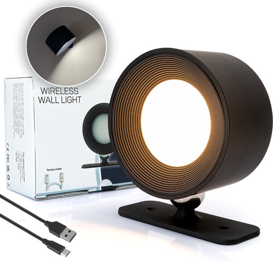 Latium Oplaadbare LED Nachtlamp - USB Oplaadbaar - Draadloos - Batterij - Dimbaar - Slaapkamer - Woonkamer - Touch Control - 360º rotatie - Zwart