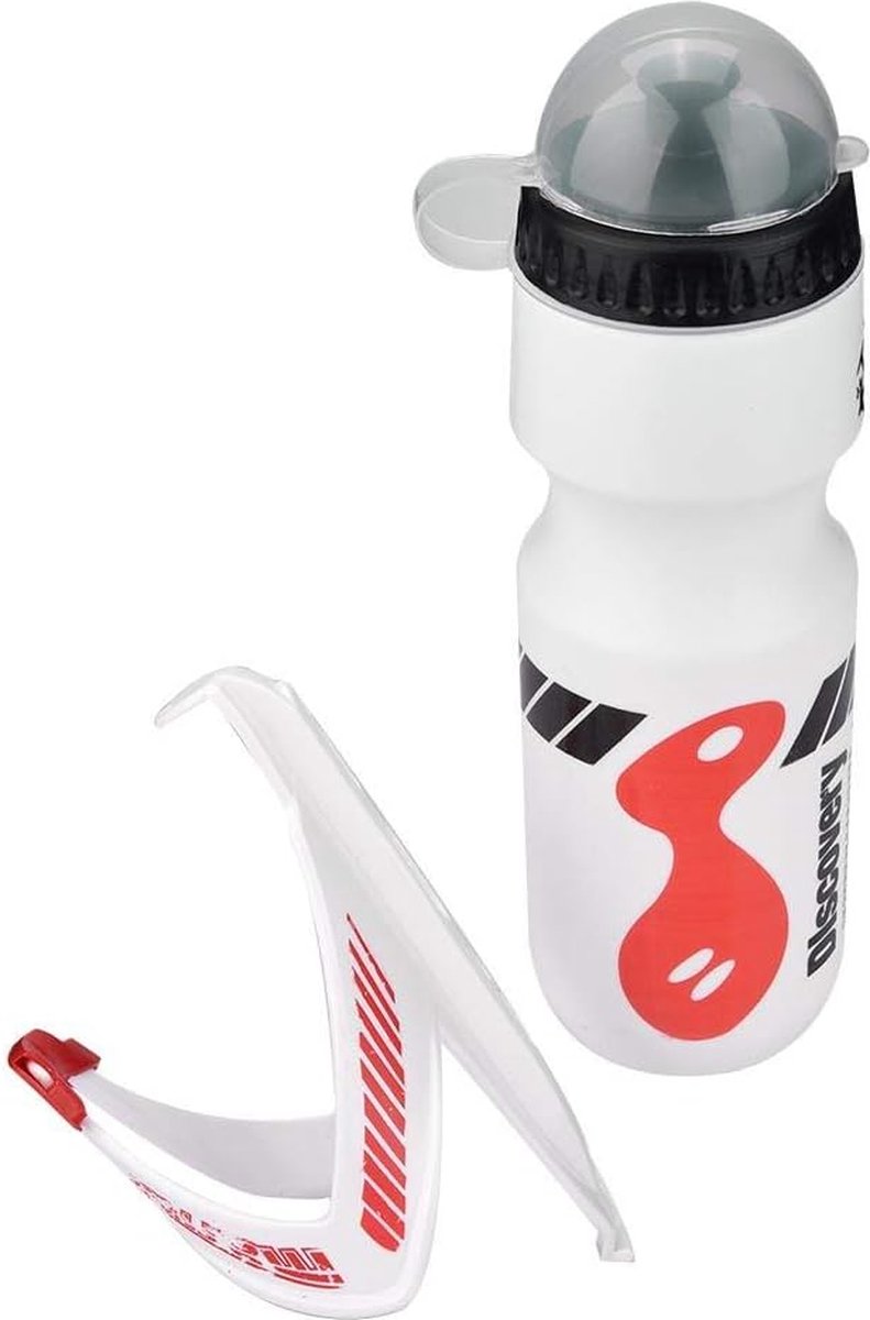 Bidon met bidonhouder - 650ml - Wit- Mountainbike - Racefiets - Sportieve Water Drinkfles met houder