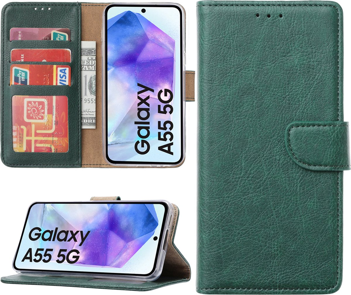 Arara Hoesje geschikt voor Samsung Galaxy A55 hoesje - Bookcase met pasjeshouder - Groen