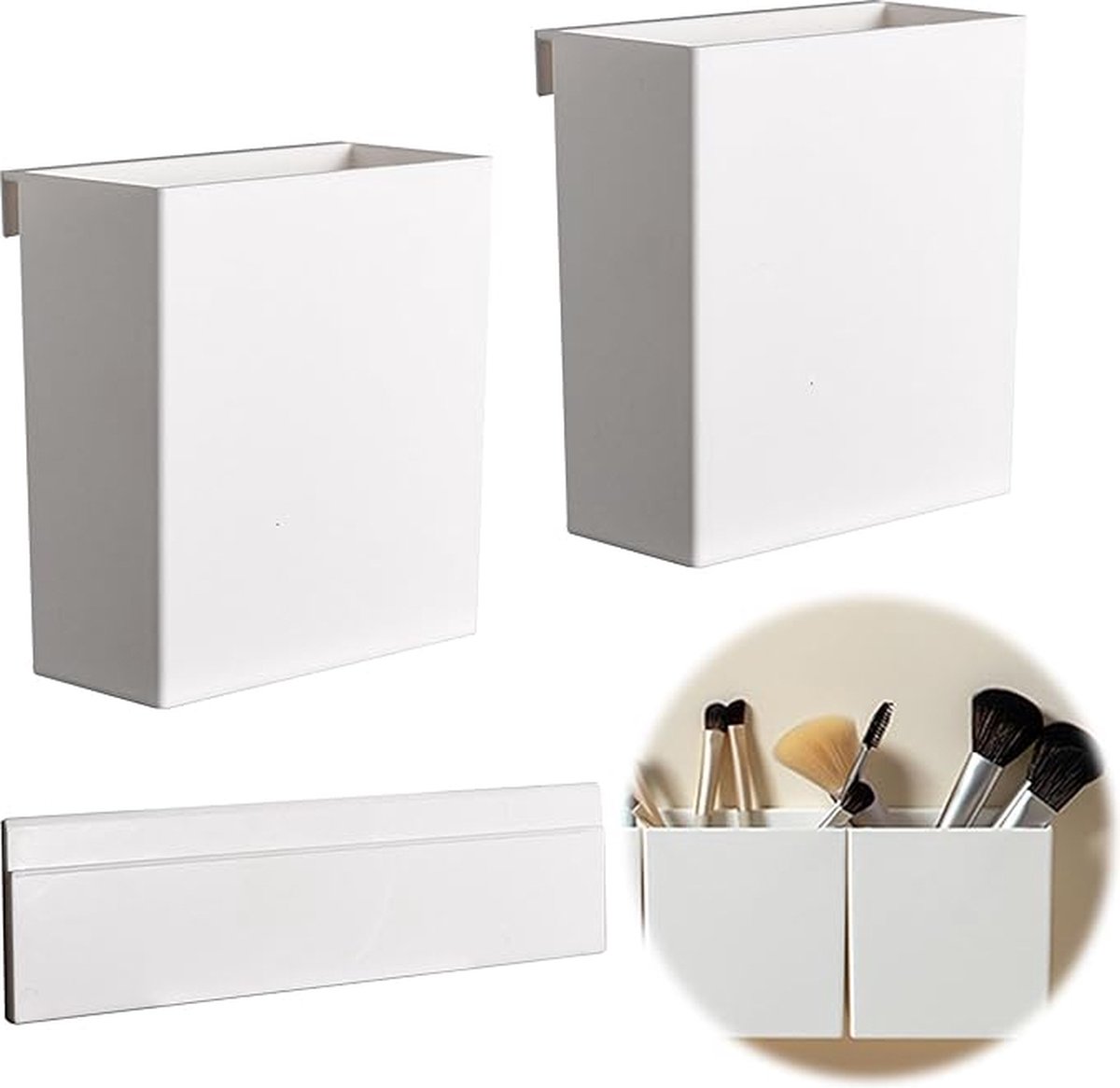 Make-upkwasten houder cosmetica-organizer borstelhouder multifunctionele make-uporganizer wandmontage afneembaar 2 vakken geschikt voor slaapkamer badkamer make-uptafel spiegelkast (wit)