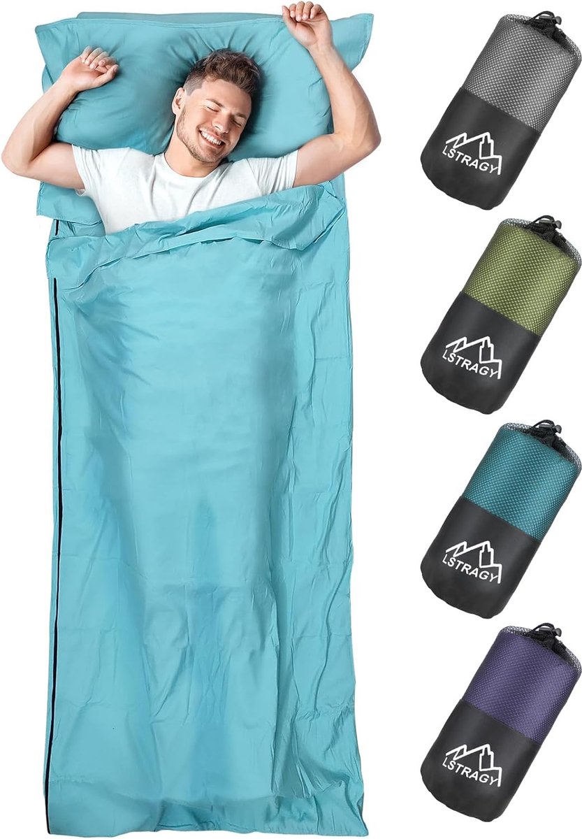 Cabineslaapzak, 2-in-1 microvezelslaapzak met volledige ritssluiting en kussencompartiment, ideaal voor backpacken, hostels en berghutten - 95 x 220 cm