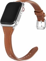 Slanke Leren Band - Bruin - Voor 42mm - 44mm - 45mm - 49mm Apple Watch - Dunne elegante echt lederen smartwatchband geschikt voor iWatch Ultra 1/2 Series 9 8 7 6 5 4 3 2 1 SE grote modellen