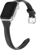 Slanke Leren Band - Zwart - Voor 38mm - 40mm - 41mm Apple Watch - Dunne elegante echt lederen smartwatchband geschikt voor iWatch Series 9 8 7 6 5 4 3 2 1 SE kleine modellen