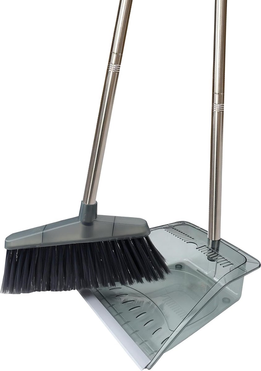 Goedkoopste Verticale transparante bezemset, lichte bezemset, zachte en dikke borstels, voor thuis, kantoor, buiten, reiniging, vloer (grijs