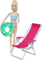 Poppenkleertjes - Geschikt voor Barbie - Set van 1 badkleding outfit, 1 stoel en 1 zwemband - Bikini - Zomer - Cadeauverpakking