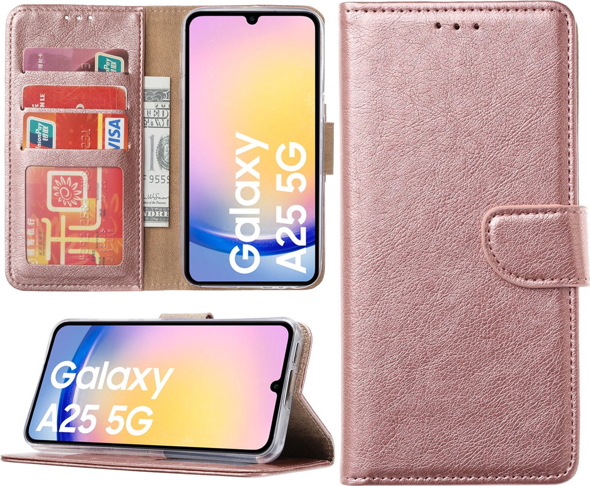 Arara Hoesje geschikt voor Samsung Galaxy A25 hoesje - Bookcase met pasjeshouder - Rosegoud
