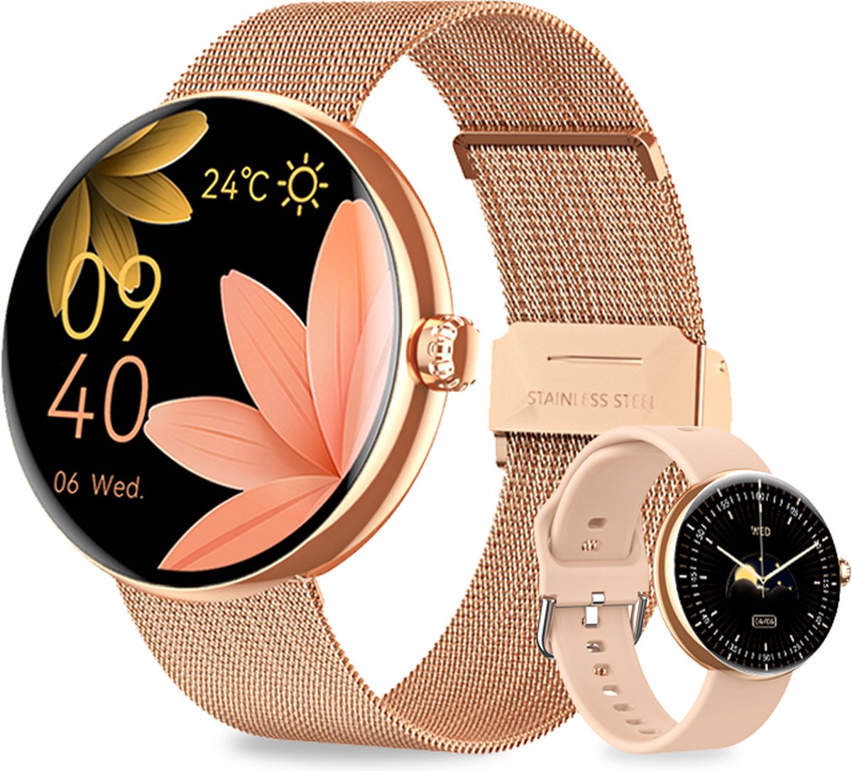 Frenkies® Smartwatch Dames Rose Goud – Stappenteller - Horloge Dames – Activity Tracker & Hartslagmeter - Sporthorloge - Frenkies