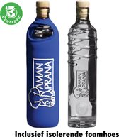 Aman Prana Eco Respekt Waterfles - Motiverende Glazen Drinkflesr - 0.5 Liter - BPA vrij - Sportfles - Voor Volwassenen en Kinderen - Waterflessen - Drinkfles Kind - Milieuvriendelijk en Stijlvol - Blauw
