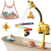 Badspeelgoed voor baby's vanaf 1 jaar, badspeelgoed set met waterdouche, 2 opwindspeelgoed, 2 zuigspinners, speelgoed, opbergtas, giraffe waterspuit, douche-eend voor peuters