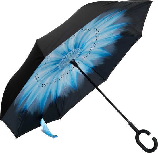 Zijomgekeerde paraplu, innovatieve paraplu, dubbellaagse paraplu, omgekeerde paraplu, paraplu met C-vormig handvat