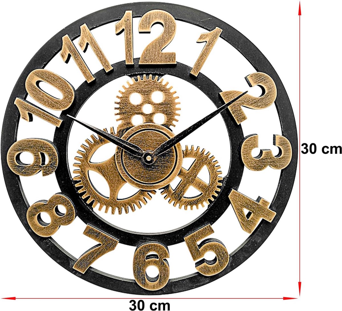 3D vintage wandklok, handgemaakte Romeinse cijfers wandhorloges industriële uitrusting Europese retro klokken decoratie voor woonkamer restaurant