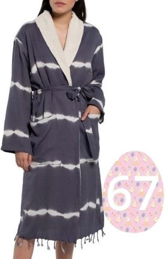 Badjas Lined Tie Dye Dark Grey - XL - peignoir avec col châle - peignoir extra doux - peignoir éponge de luxe - robe de chambre - peignoir sauna - longueur moyenne