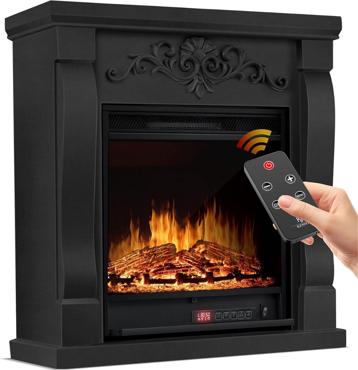 Dailysupplies Sfeerhaard Elektrisch Tafelhaard voor Binnen & Buiten Sfeerhaarden met Schouw met Afstandsbediening 1800W Zwart