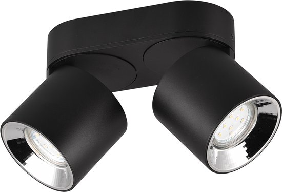 LED Plafondlamp - Plafondverlichting - Trion Pinati - GU10 Fitting - 2-lichts - Rond - Mat Zwart - Metaal
