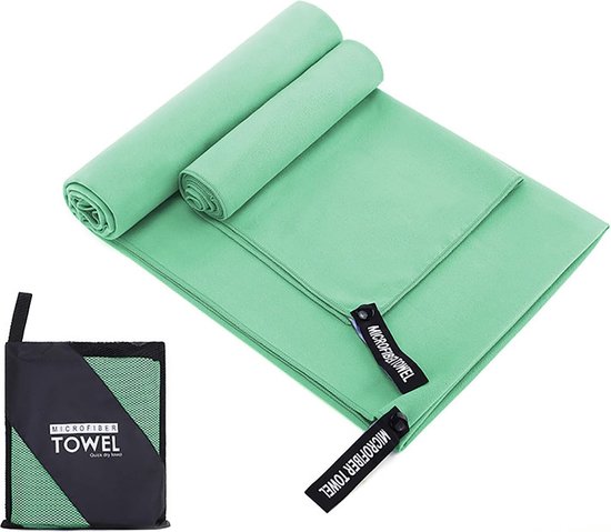 Microvezel handdoekenset, 180 x 80 cm, grote badhanddoek + 80 x 40 cm, kleine handdoek, sneldrogend, microvezel handdoeken, strandhanddoek, sporthanddoek, reishanddoek (groen)