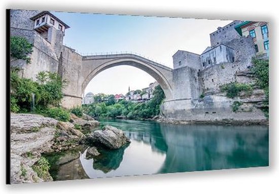 Dibond – Stari Most (Oude Brug), Mostar, Bosnië en Herzegovina – 60x40cm Foto op Dibond;Aluminium (Wanddecoratie van metaal)