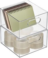 Opbergdoos voor kantoorbenodigdheden – sorteerdoos van kunststof voor kast of lade – kunststof doos met handgrepen voor enveloppen, pennen enz. – set van 2 – doorzichtig