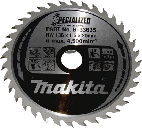 Foto: Makita specialized b 33635 hardmetaal cirkelzaagblad 136 x 20 x 1 mm aantal tanden 36 1 stuk s 